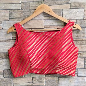 Red & Gold Striped Saree Blouse