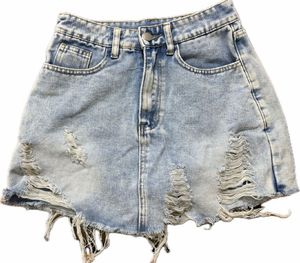 Distressed Denim Mini Skirt