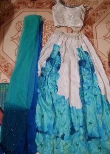 Blue And White Colour Lahenga Beautiful Design