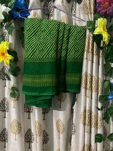 Green &amp; Yellow Leheriya Saree