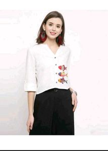 White top with Fish Embroidery