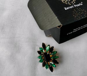 Zaveri Pearls Black -Green ring