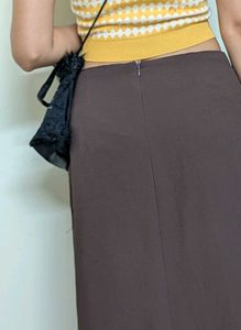 Elegant Brown Maxi Skirt with Gold Accent