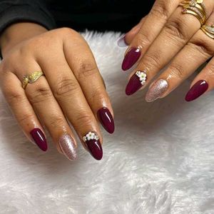 Red Floral Press-On Nails