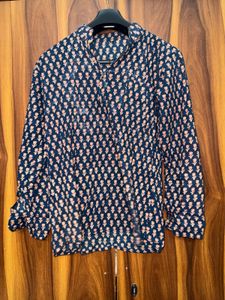Blue Printed Short Kurta Top | Size Medium