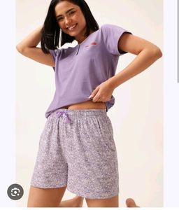 Purple Pajama Set with Printed Shorts