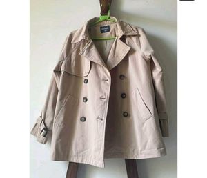 Tan Trench Coat with Plaid Accents