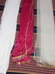 Beautiful Pink and White Dupatta Set​Set of 3 Ethn
