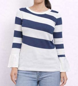 Blue and White Striped Bell Sleeve Top
