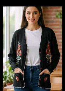Vintage Embroidered Black Cardigan