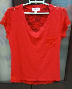 Chic Red Lace V-Neck Top
