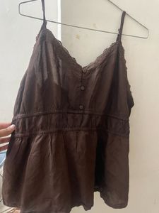 Brown Lace Trim Cami Top