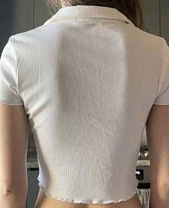 White Ribbed Button-Up Crop Top