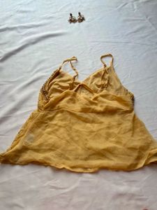 Sparkling Embellished Yellow Camisole Top