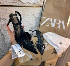 ZARA Black Patent Slingback Heels