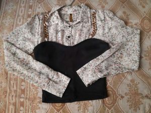 Floral Shirt with Black Corset Top