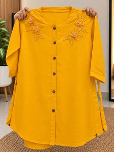 Yellow Kurta with Floral Embellishments