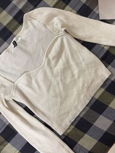 Ribbed Knit Cream Long Sleeve Top