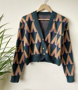 Retro Diamond Pattern Cardigan