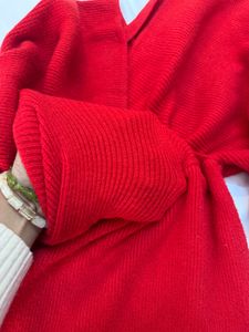 Red Long Sleeve heavy winter Mini Dress