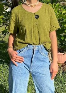 New with tag Olive Green Textured Button Top