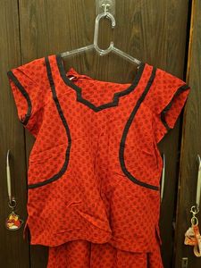 Red Block Print Lehenga Choli Set