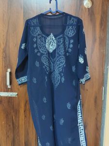 Embroidered Blue Chiffon Blouse