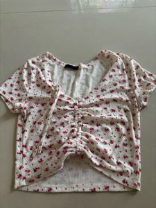 Cute Floral Ruched Crop Top