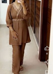 embroidered mirror work tunic with trouser & belt