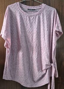 Pink Textured Tie-Side Tunic Top