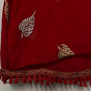 Red Dupatta with Gold and Silver Embroidery