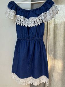 Blue Off-Shoulder Denim Dress