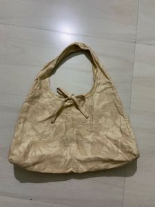 Chic Denim Beige Floral Hobo Bag