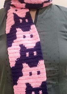 Pink &amp; Indigo Crochet Cat Scarf