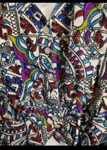 Boho Print V-Neck Smocked Waist Top