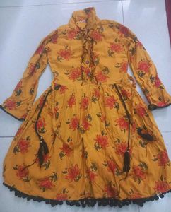 Yellow Floral Print Ethnic Gown