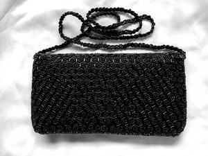 Black Beaded Evening Clutch Bag with strap