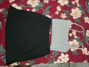 Grey Crop Top with Black Skirt