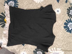 Black Lace Trimmed Cottagecore Top