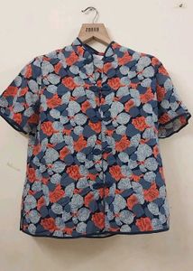 Vintage Floral Print Mandarin Collar Blouse