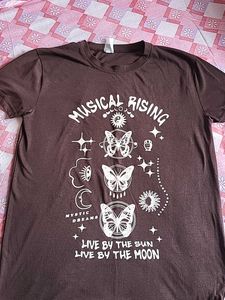 Brown Graphic T-Shirt with Butterfly Design
