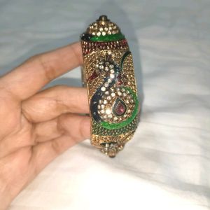 Golden Peacock Blue Green Red Kada Bangle Bracelet