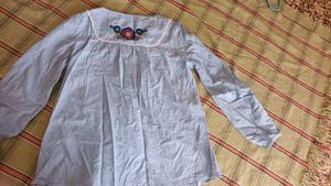 Embroidered Blue Cotton Kurta