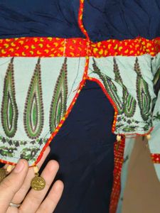 Blue Cotton Kurta with Yellow Embroidery