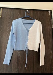 Two-Tone Lace-Up Knit Top