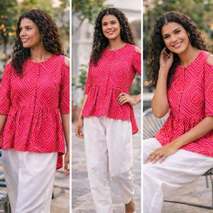 Mishka Women’s Bandhani Print High-Low Kurti Small