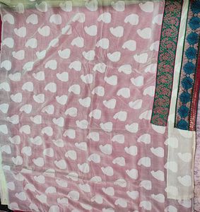 Elegant Pink &amp; Cream Silk Saree