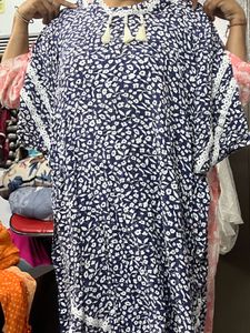Floral Print Kurta Set with White Lace Trim