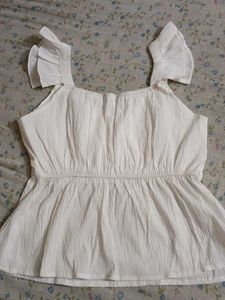 Chic White Ruffle Strap Peplum Top