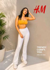 H&M Off-White Faux Leather Pants with Front Slits